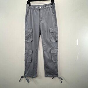 Cargo Pants Gray Loose Baggy L Women Tie Hem Stretch 30" Waist Grunge NVFelix